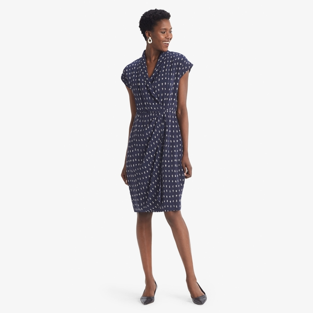 MM Lafleur NWT Jasmine Navy and White Patterned Midi Dress